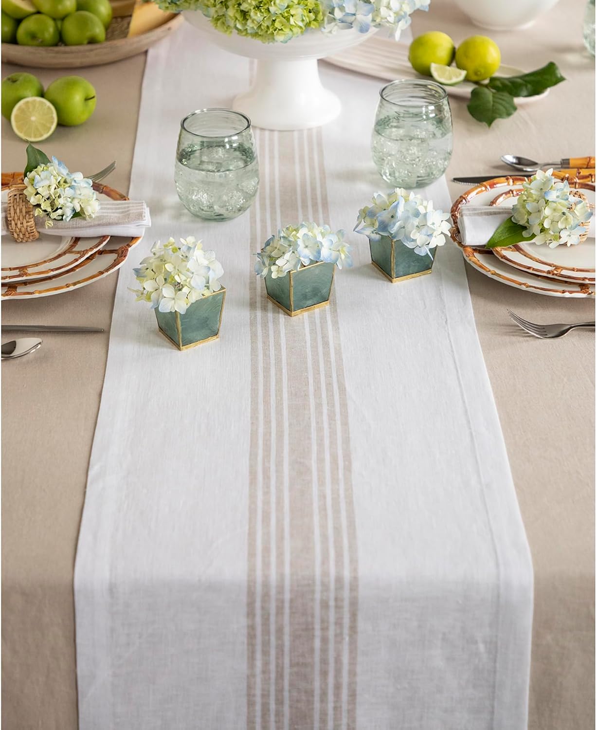 Solino Home Linen Table Runner 60 Inches - 100% Pure Linen Natural and White Farmhouse Table Runner 14 x 60 Inch Ideal for Dresser and Coffee Tables - Fall, Autumn, Halloween, Thanksgiving, Christmas