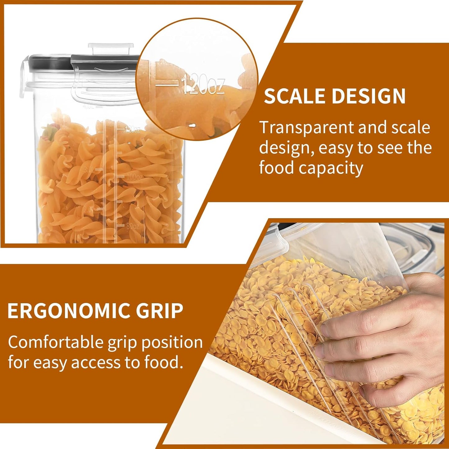 Cereal Containers Storage Set (4L / 135.2oz), 8PCS Airtight Food Storage Containers with Lids, Cereal Dispensers for Kitchen Pantry Organization and Storage with Pour Spout, 20 Labels, Marker