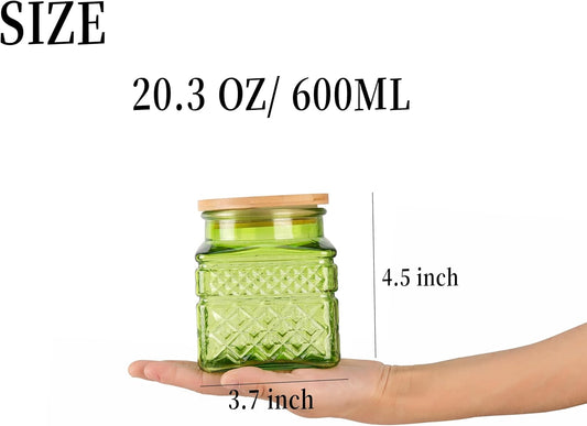 Glass Storage Canister with Airtight Lids, 20.3 oz Candy Jar Cute Jar for Ground Coffee, Tea Bag, Snacks Vintage Decorative Glass Jars for Coffee Bar Kitchen Counter Table