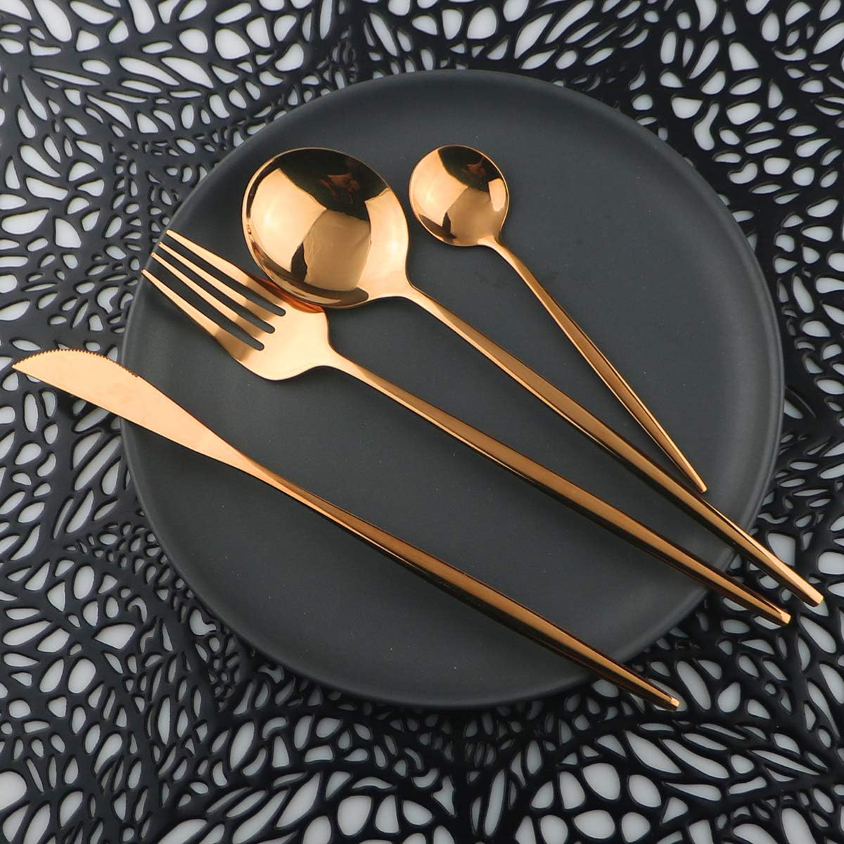 Mirror Polished Copper Silverware Set,24-Piece 304 Stainless Steel Satin Finish Flatware Set,Kitchen Utensil Set,Tableware Cutlery Set for Home and Restaurant, Dishwasher Safe Service For 6