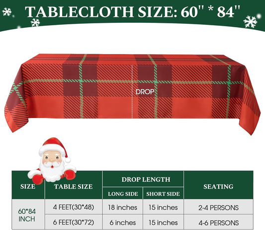 Christmas Tablecloth Rectangular 60x84 Inch Waterproof, Machine Washable Checkered Polyester Table Cover for Xmas Party, Winter Holiday Home Decoration in Festive Checkered Red 1pack