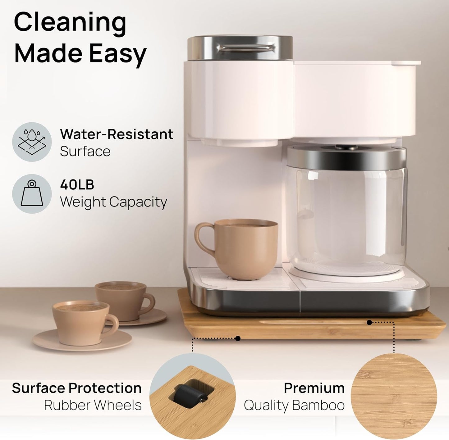 Ibyx Elegant Sliding Tray for Your Coffee Maker & Heavy Kitchen Appliances - Sturdy, Slides Easily from Under The Cabinet (Natural, 12”W x 16”D)