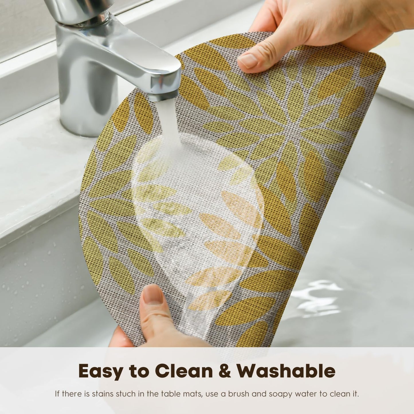 Artoid Mode Yellow Dahlia Plastic Round Placemats Set of 4, 14 Inch Seasonal Wipeable Woven Vinyl Table Mats for Farmhouse Party Kitchen Dining Decor