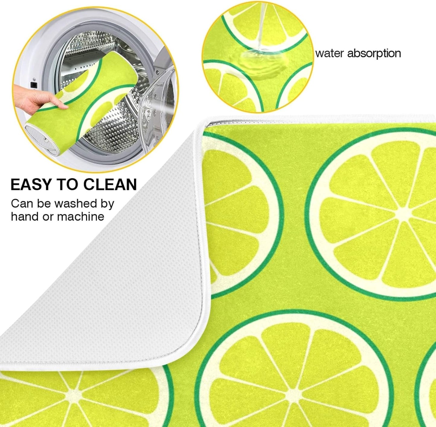 Fruits Sliced Lemon Dish Drying Mats 16 x 18 Inch Super Absorbent Microfiber Dish Drainer Rack Mats Soft Heat Resistant Drying Protector Pad for Kitchen Counter Sinks Dining Table