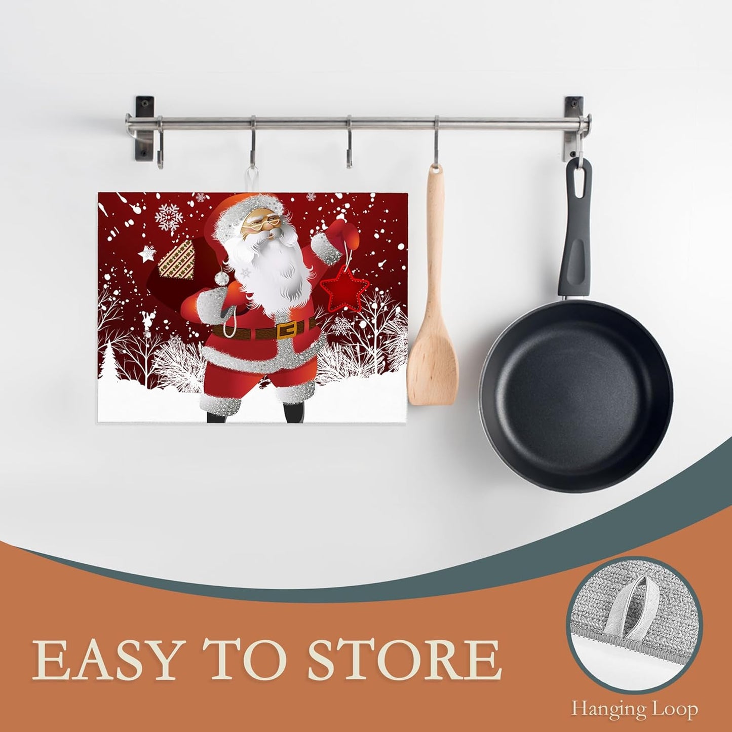 Christmas Santa Claus Dish Drying Mats 18x24 Inch,Christmas Snowflakes Dish Pad Drying Rack Mat for Kitchen Counter Ultra Absorbent Microfiber Dishware Coffee Maker Bar Countertop Decor