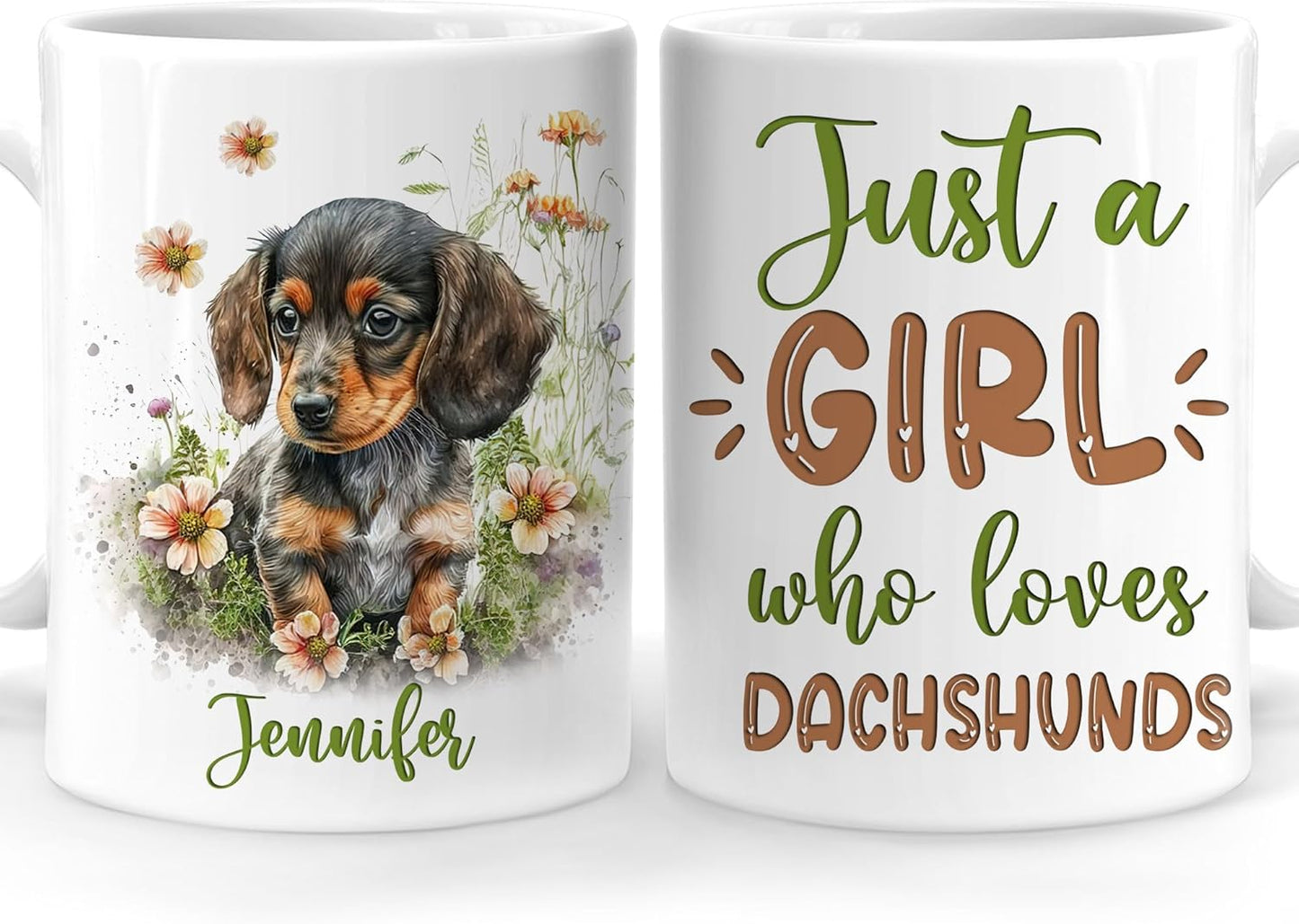 Hyturtle Personalized Gifts Dachshund Lover - Just A Girl Who Loves Dachshunds Custom Name Ceramic Coffee Mug Cup 11oz - Idea Cute Dog Lover Gifts For Women, Girl On Birthday, Christmas