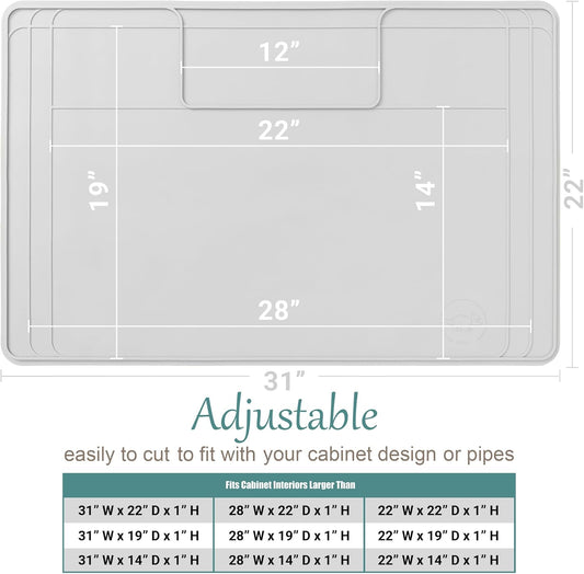 The Original Under Sink Mat - Silicone Waterproof mat, Trimmable, Easy to Clean, Kitchen Cabinet Liner, Undersink Waterproof mat, Disinfection Surface - 31" x 22" or Smaller