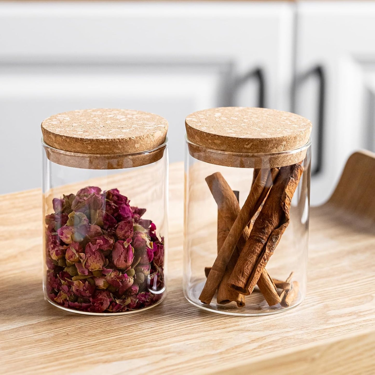 Airtight Glass Jars with Cork Lids - 2 Sizes Glass Storage Containers, Food Storage Jars for Coffee, Tea, Spices, Flour, Snacks, Cereal, Dry Goods - Clear Canisters for Countertop or Cabinet(4)