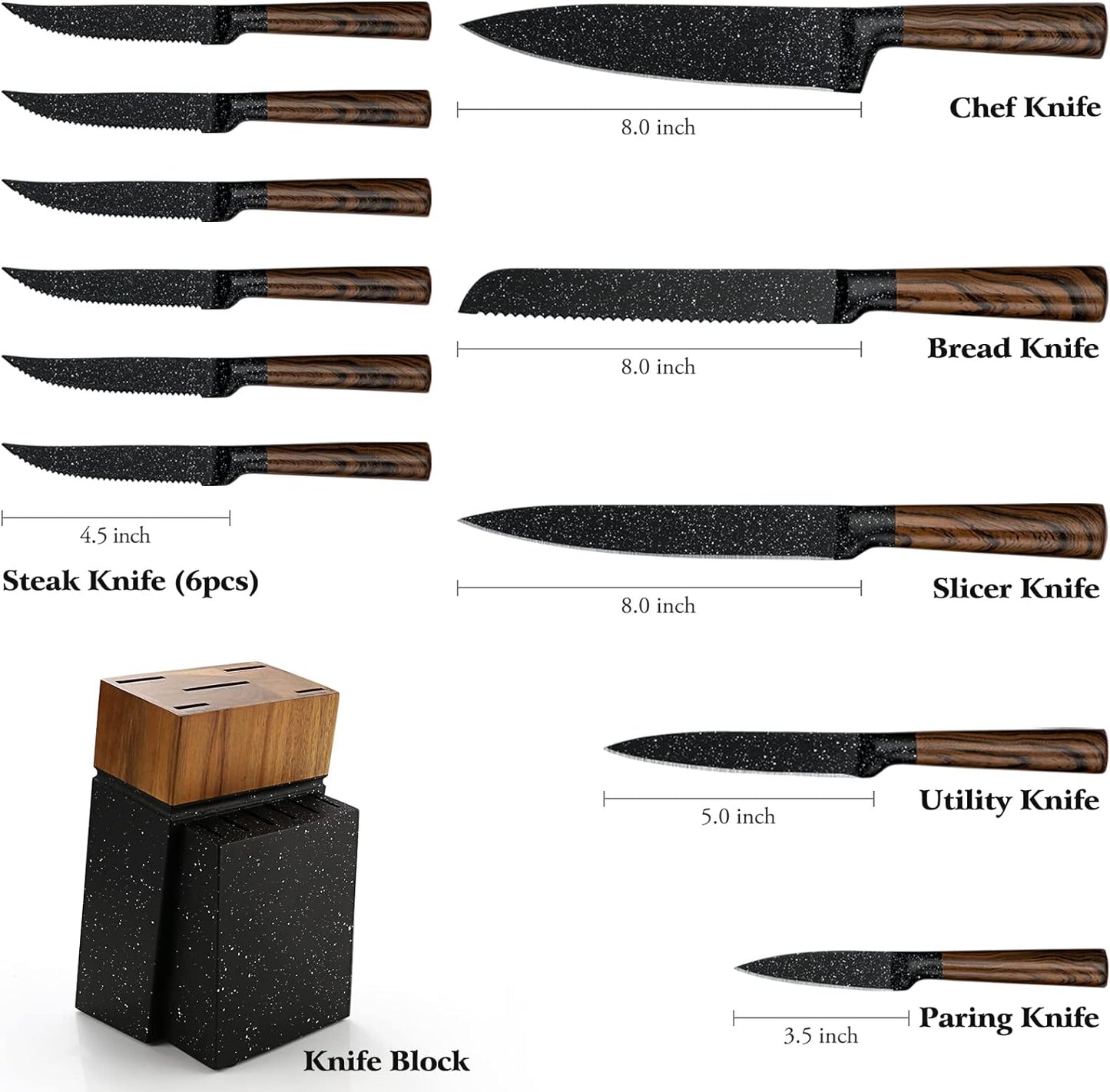 Vvwgkpk 12-Piece Kitchen Knife Set with Wooden Block,Professional Chef Knife Sets with steak knives,High Carbon German Stainless Steel Knife with Japanese Designed Wooden Pattern Stainless Handle