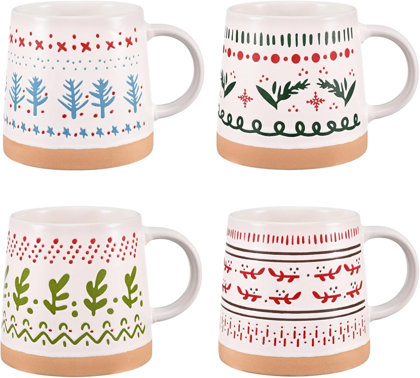Maustic Christmas Mugs Set of 4, Christmas Coffee Mugs, Ceramic Holiday Mug for Hot Cocoa, Hot Chocolate, Coffee, Tea, Family Gifts, 14 Oz, Microwave & Dishwasher Safe