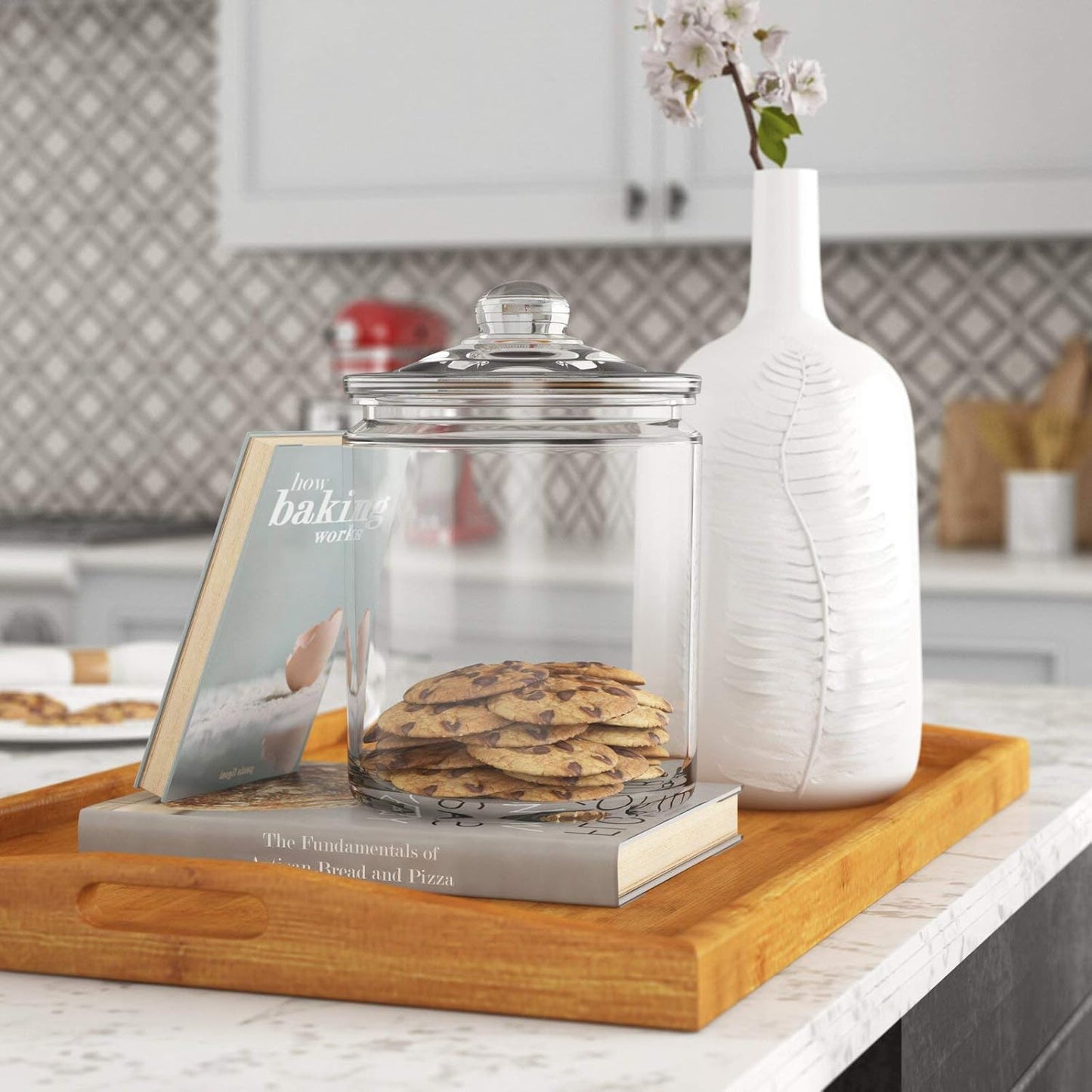 Glass Canister for Kitchen Counter + Labels & Marker - Glass Cookie Jar with Airtight Lids - Food Storage Containers with Lids Airtight for Pantry - Flour, Sugar, Coffee, Cookies, etc.