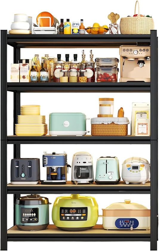 Five tier thickened steel kitchen shelf, load capacity 2000lbs, adjustable height, anti-rust baking paint, easy to organize microwave/oven/pots and pans, stable and non-slip, kitchen organizer!
