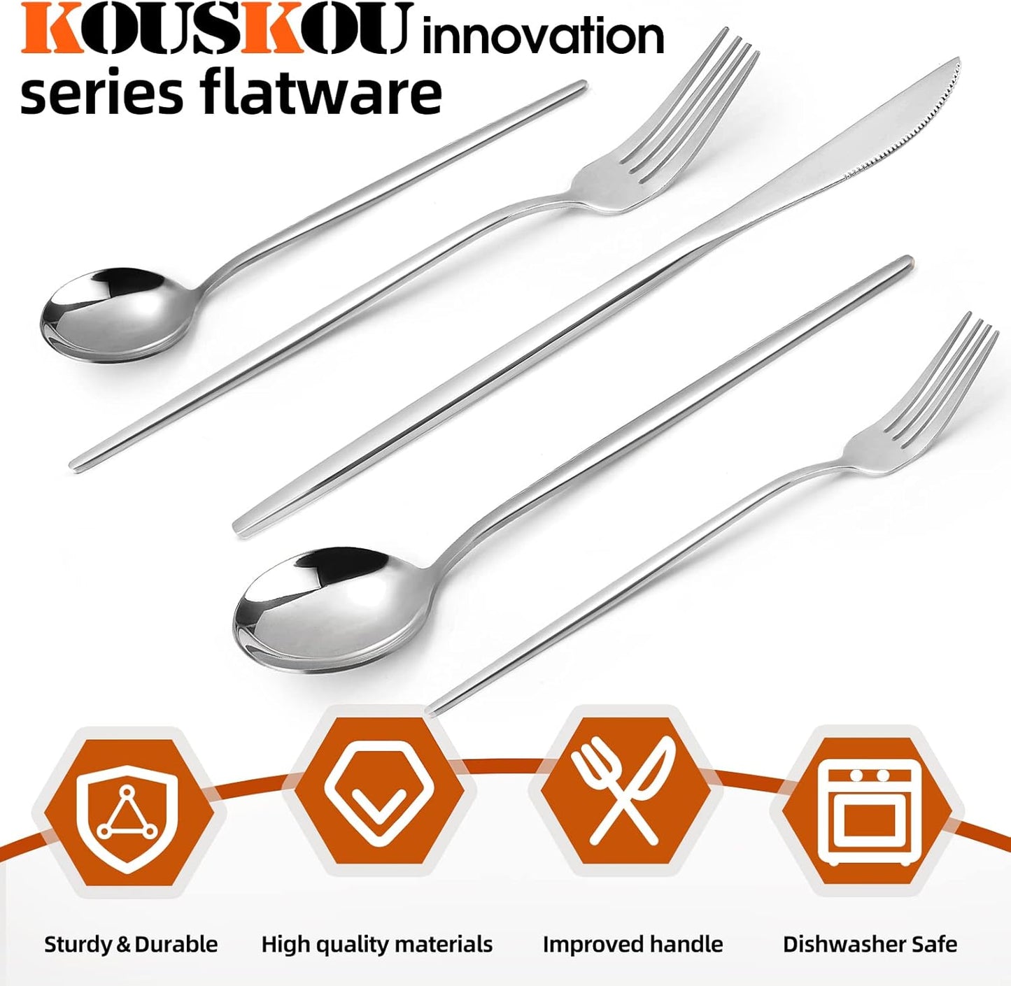 Mirror Silverware Set, 40-Piece Flatware Cutlery Set Service for 8, Mirror Polished Tableware Set, Utensils for Kitchens, Home and Restaurant, Dishwasher Safe