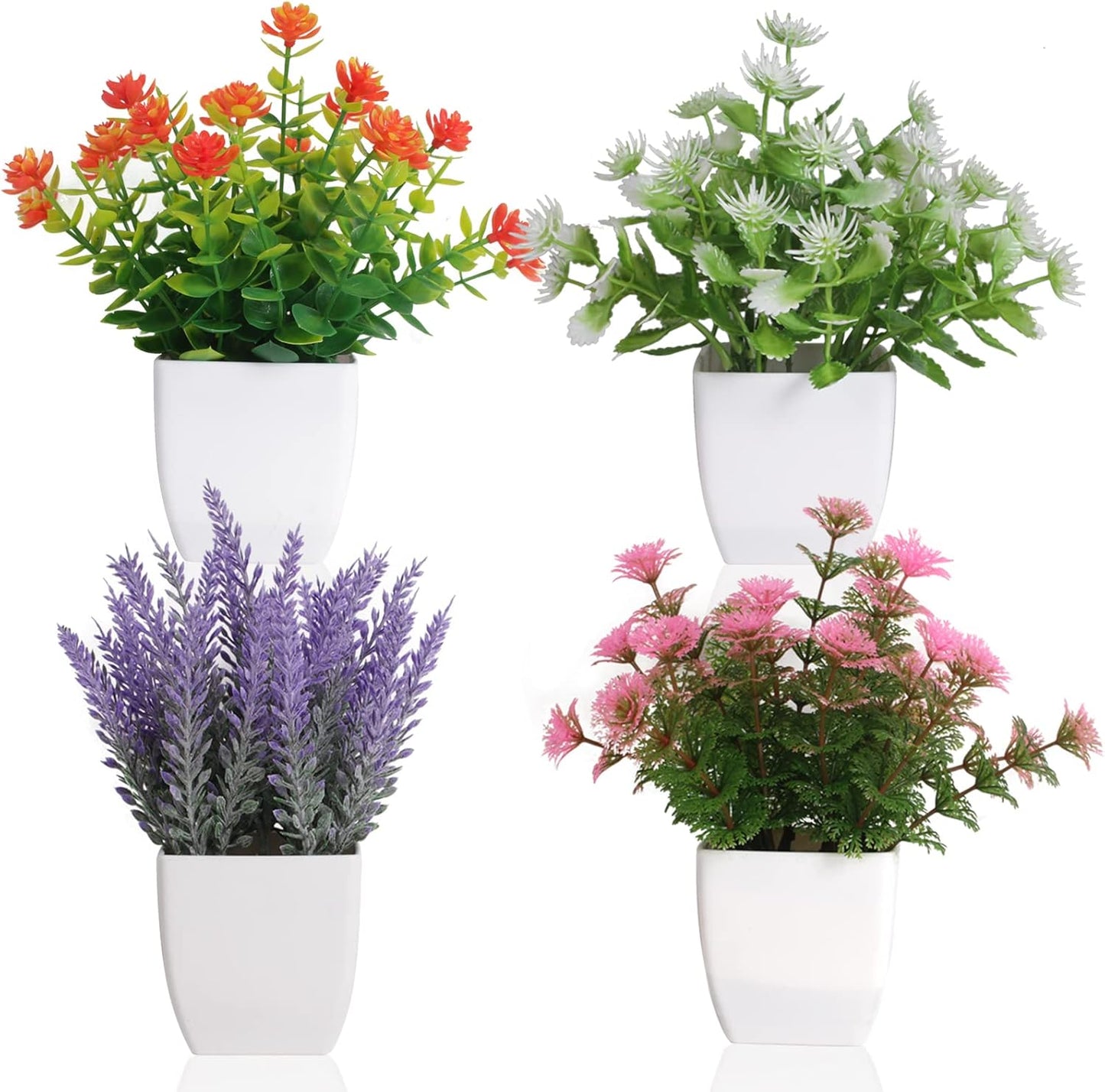 Artificial Potted Flowers 4pcs Fake Small Plant in Pot Mini Faux Plant Door House Office Tabletop Kitchen Colorful Greenery Decor