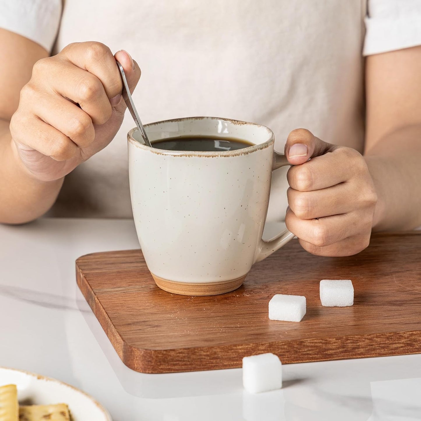 AmorArc 12oz Ceramic Coffee Mugs set of 4, Stylish Coffee Mugs with Rustic Terracotta Underside for Latte/Cappuccino/Milk/Cocoa, Dishwasher&Microwave Safe, Light Beige