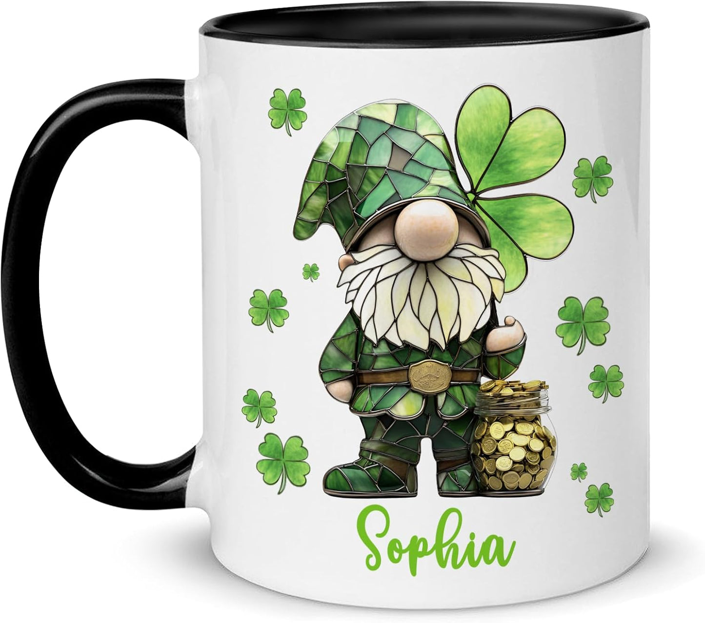 Hyturtle Personalized Gnome Mug - Cute Gnome Gift For Women - Lucky Gift For Gnome Lover - Gnome St. Patricks Day Decorations - Gnome Gifts - Custom Name Coffee Cup Ceramic Mug 11oz 15oz