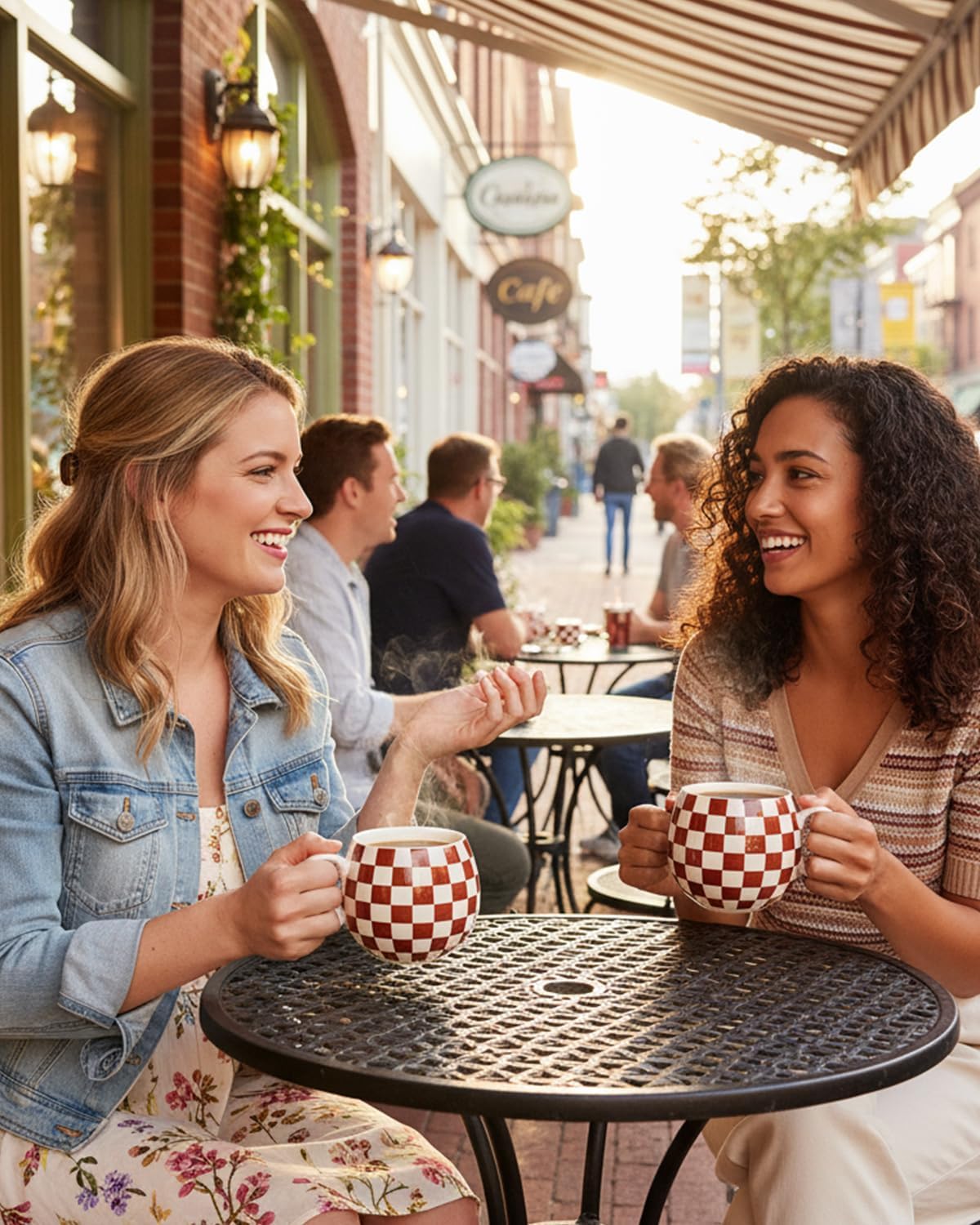 LAUCHUH Porcelain Coffee Mugs - 18 Ounce Large Mug Set of 6 Coffee Cups with Handle for Thanksgiving, Tea Latte Cappuccino Milk Cocoa, Dishwasher & Microwave Safe, Brown and White