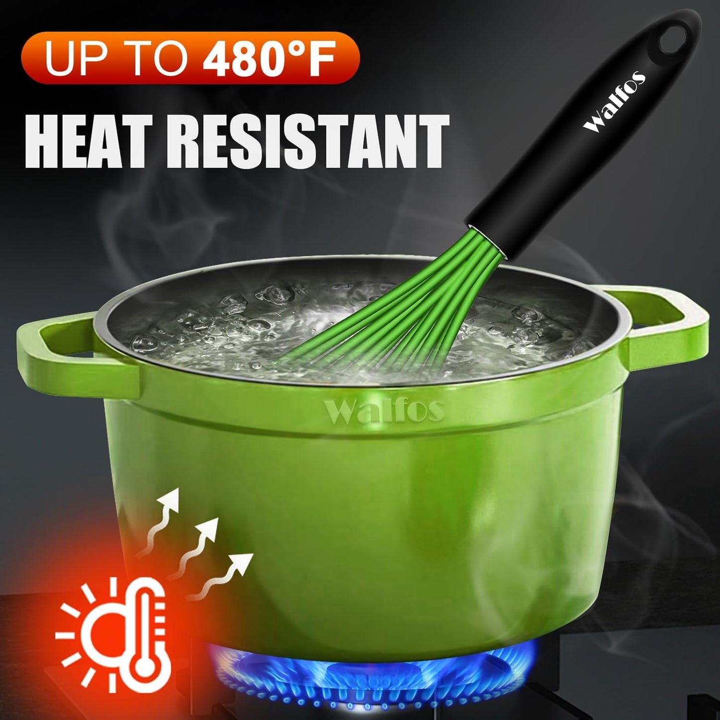 Walfos Silicone Whisk, Rubber Whisks for Cooking, Baking (11,9,8.5 inch) - Heat Resistant Kitchen Whisks for Non-stick Cookware, Balloon Egg Beater Perfect for Blending, Whisking, Beating, Frothing