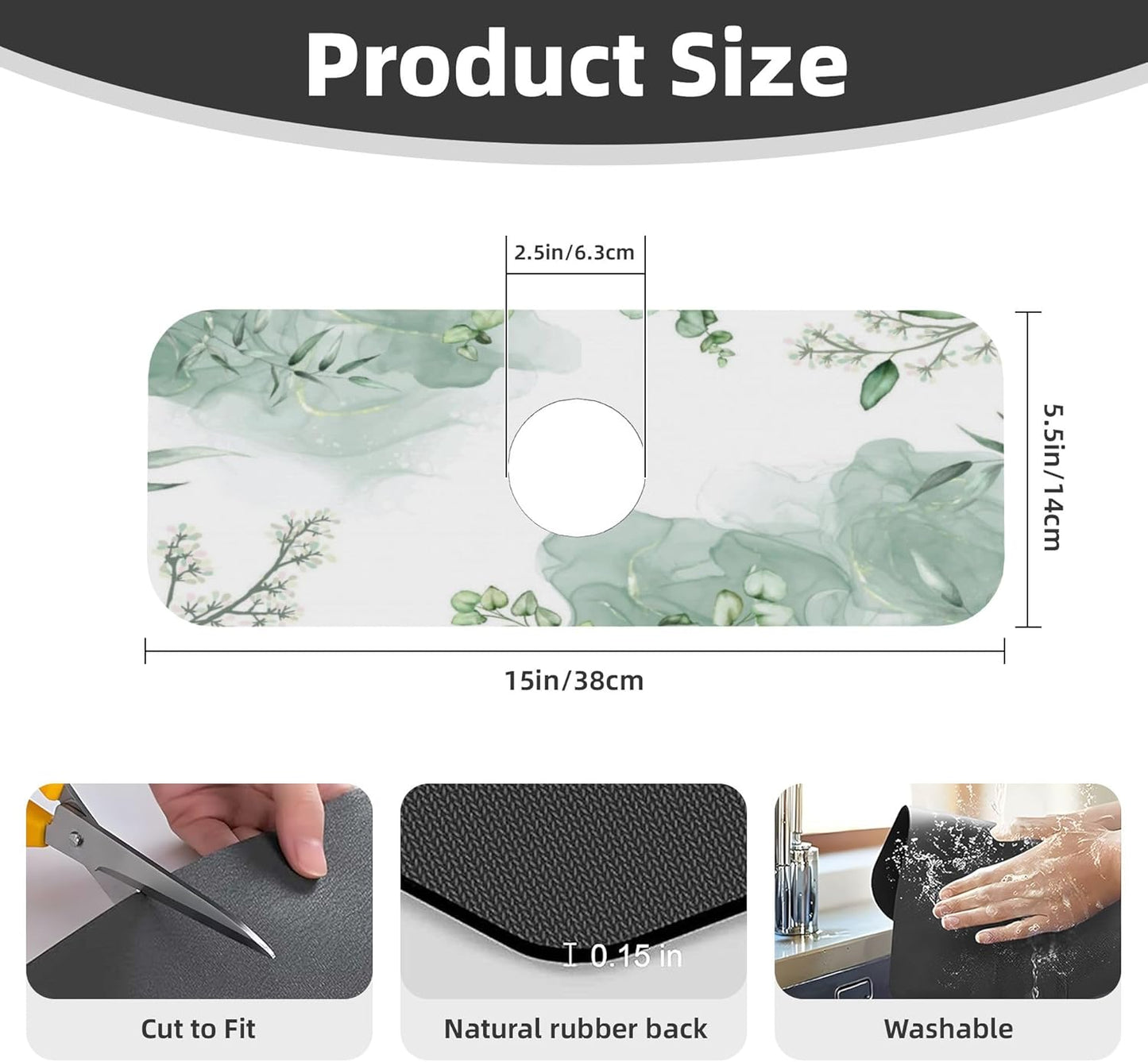 Watercolor Green Leaf Floral Dish Drying Mat for Kitchen Counter, 16"x18" Microfiber Absorbent Fast Dry Mat, 2Pcs Dish Mat Faucet Mats Sets, Large Drying Kitchen Mat Kitchen Drying Pad