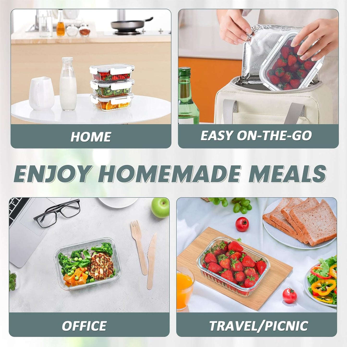 KOMUEE 10 Packs 22 oz Glass Meal Prep Containers, Glass Food Storage Containers with Lids, Airtight Glass Lunch Containers, Microwave, Oven, Freezer and Dishwasher Safe, White