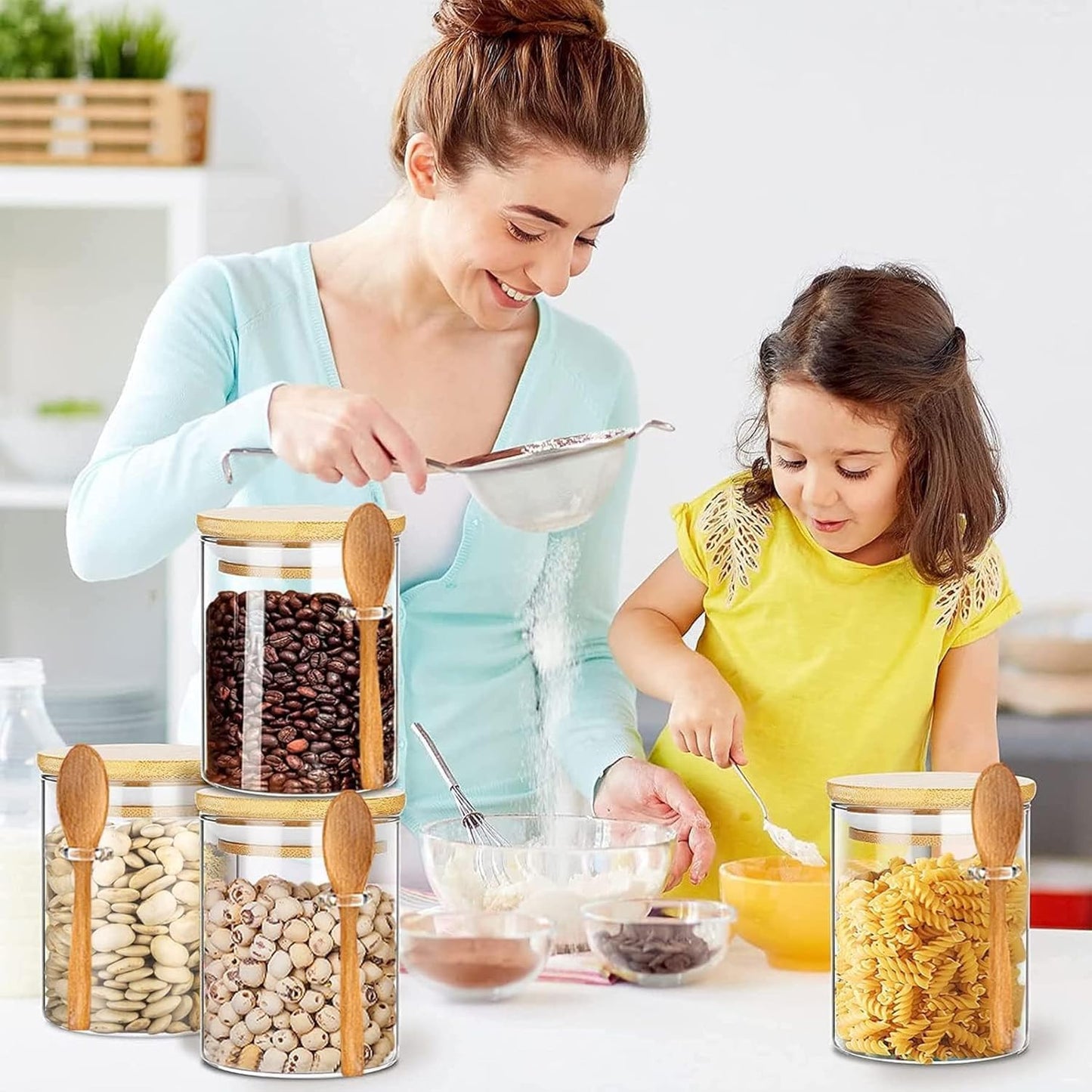 2-Pack 18.2 oz Overnight Oats Containers with Lids,Sealed Borosilicate Glass Jars with Bamboo Lid and Spoon,Clear Food Storage Jar for Kitchen,Candy, Spices, Coffee Beans,Cookies, Salad,Oats, Flour