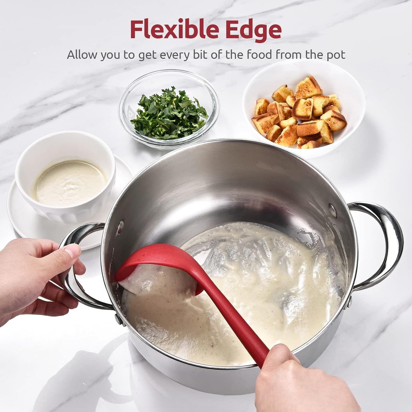 13 inch Silicone Soup Ladle: U-Taste 600ºF Heat Resistant 4 oz Large Non-stick Seamless Rubber Kitchen Deep Serving Spoon with Non Slip Solid Long Handle for Cooking Sauce/Stews/Gravies/Chili (Red)