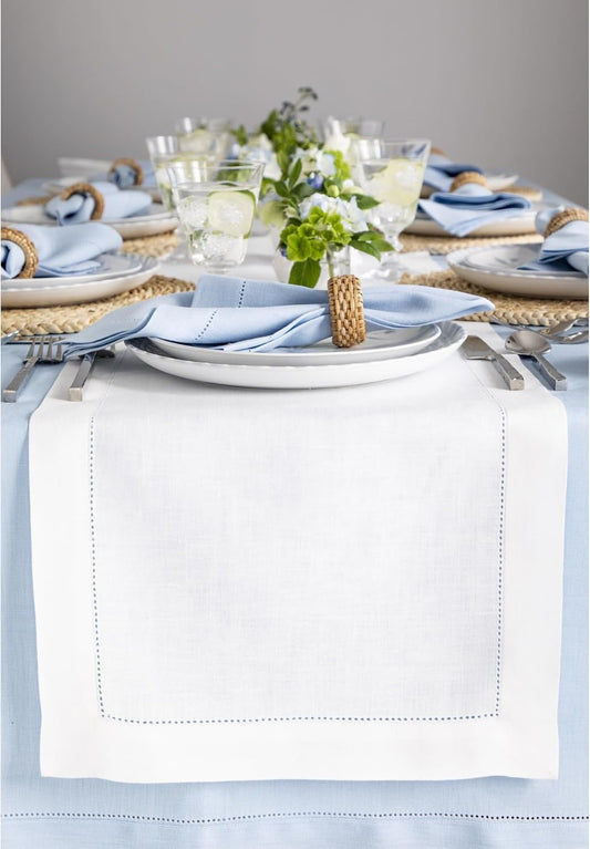 Solino Home Linen White Table Runner 48 Inches - Classic Hemstitch, 100% Pure Linen Coffee Table Runner 14 x 48 Inch Ideal for Dresser Tables - Fall, Autumn, Halloween, Thanksgiving, Holiday