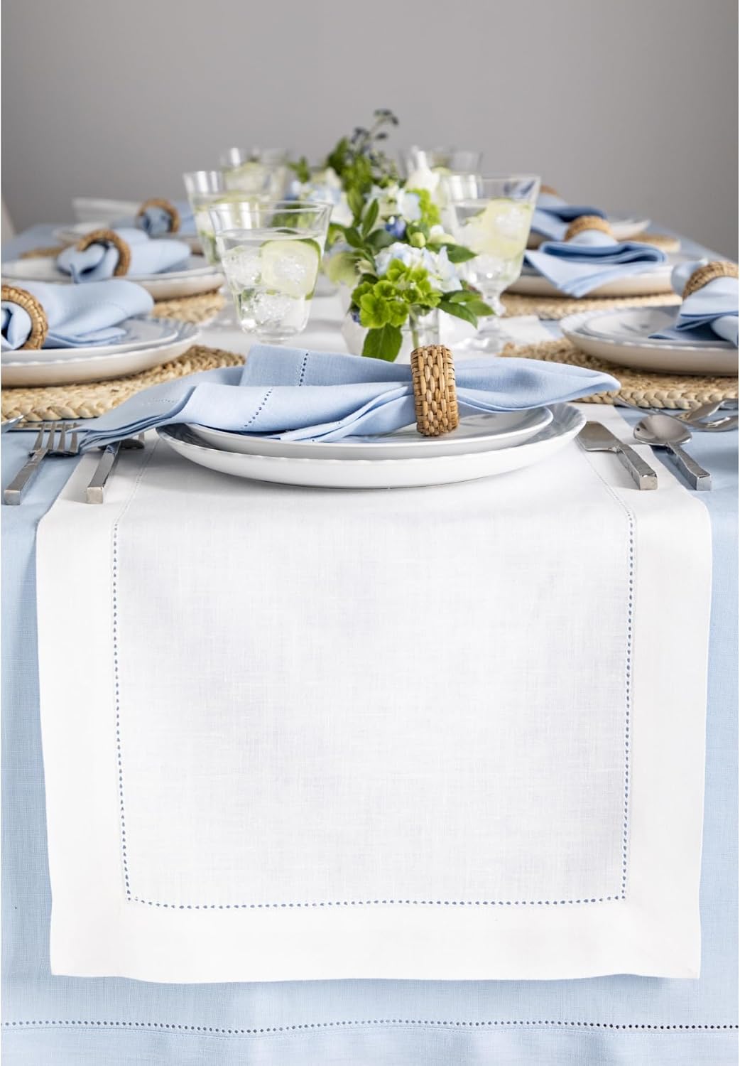 Solino Home Linen White Table Runner 144 Inches Long - 100% Pure Linen Extra Long Table Runner 14 x 144 Inch for Fall, Autumn, Halloween, Thanksgiving, Christmas, Holiday - Classic Hemstitch
