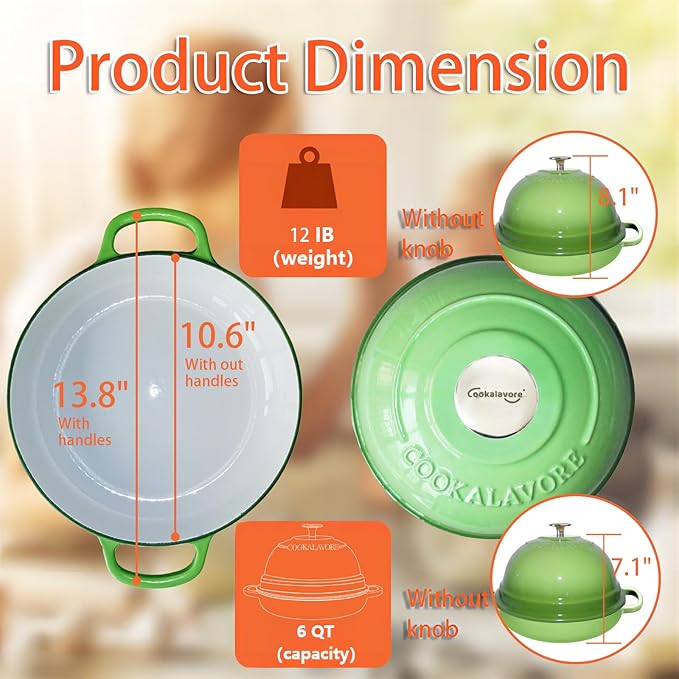 Dutch Oven for Bread Baking,6 Quart Enamel Bread Oven for Sourdough,10.5"Bread Oven with Lid,Bread Pans for Homemade Bread,Green Thick Enamel Bread Pan-with Silicone Baking Mat&Recipe,Gifts for Family