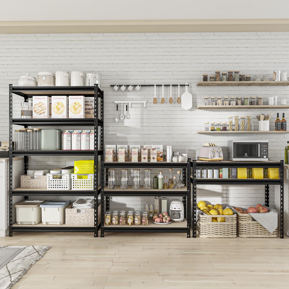 36"W "Father&I" 5-Shelf Industrial Metal Steel Garage/Tote Storage Shelves Heavy-Duty Adjustable Rack: Tall Shelving Units Organizer for Closet/Basement/Pantry/Shop/School 72"H*36W*16"D, Black