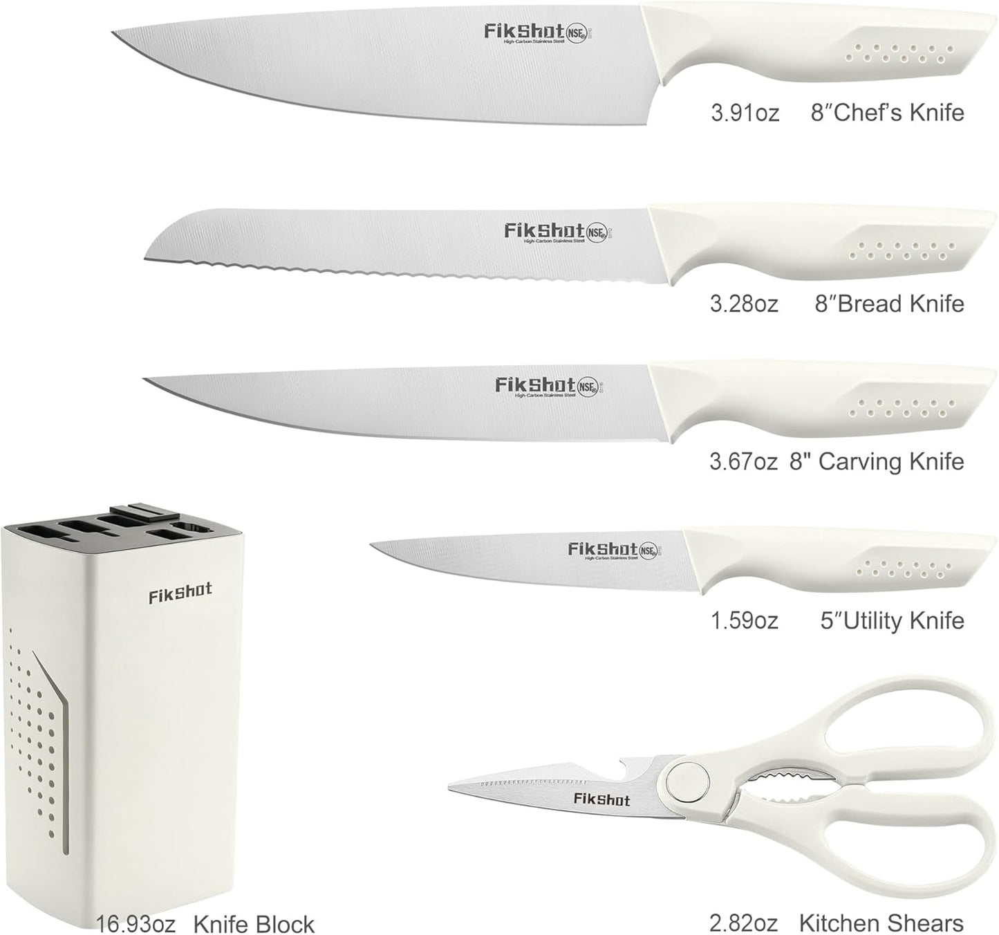 Knife Set, FIKSHOT 6-Piece Kitchen Knife Block Set with & Built-In Sharpener, Dishwasher Safe High Carbon Stainless Steel Blades, Rust-Resistant – Ideal Housewarming Gift