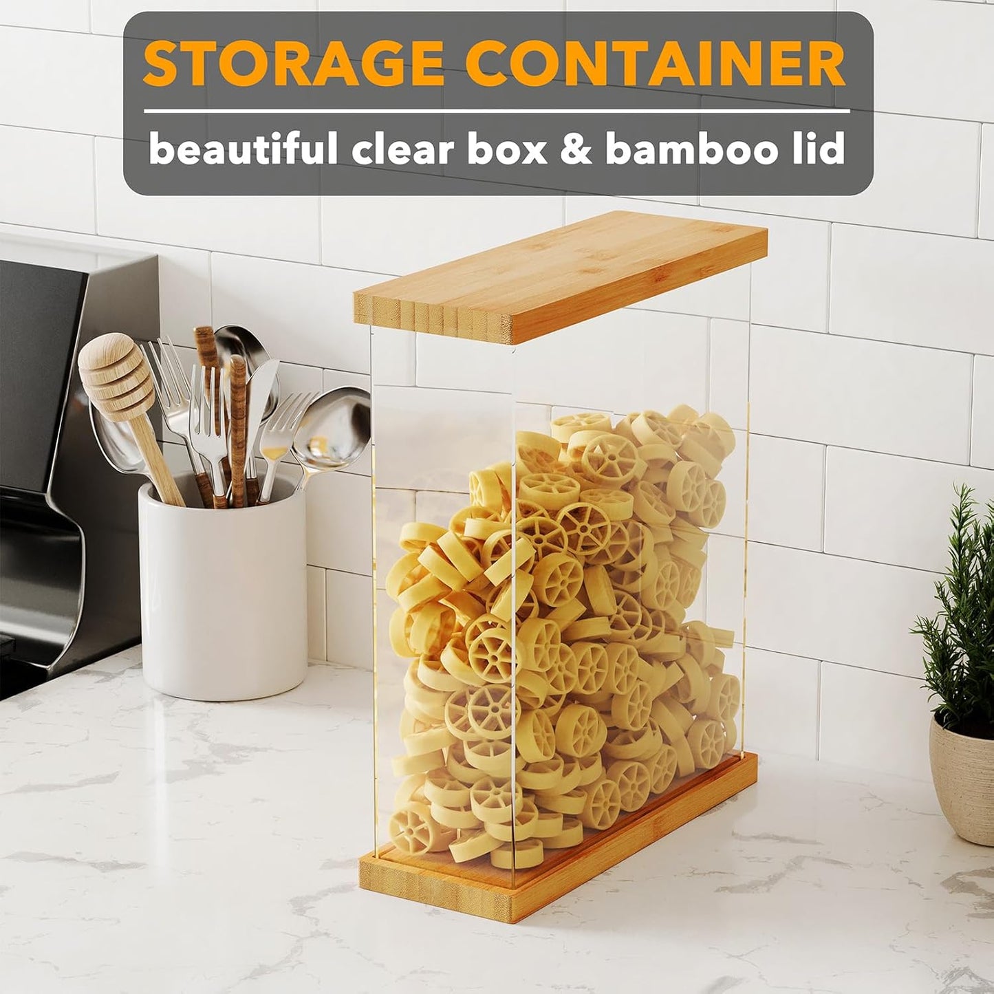 SpaceAid Bamboo Food Storage Container - Airtight Cereal Containers with Lids, Kitchen Cereal Canisters Pantry Organizers and Storage for Rice, Flour, Coffee, Snack, Medium 1 Pack