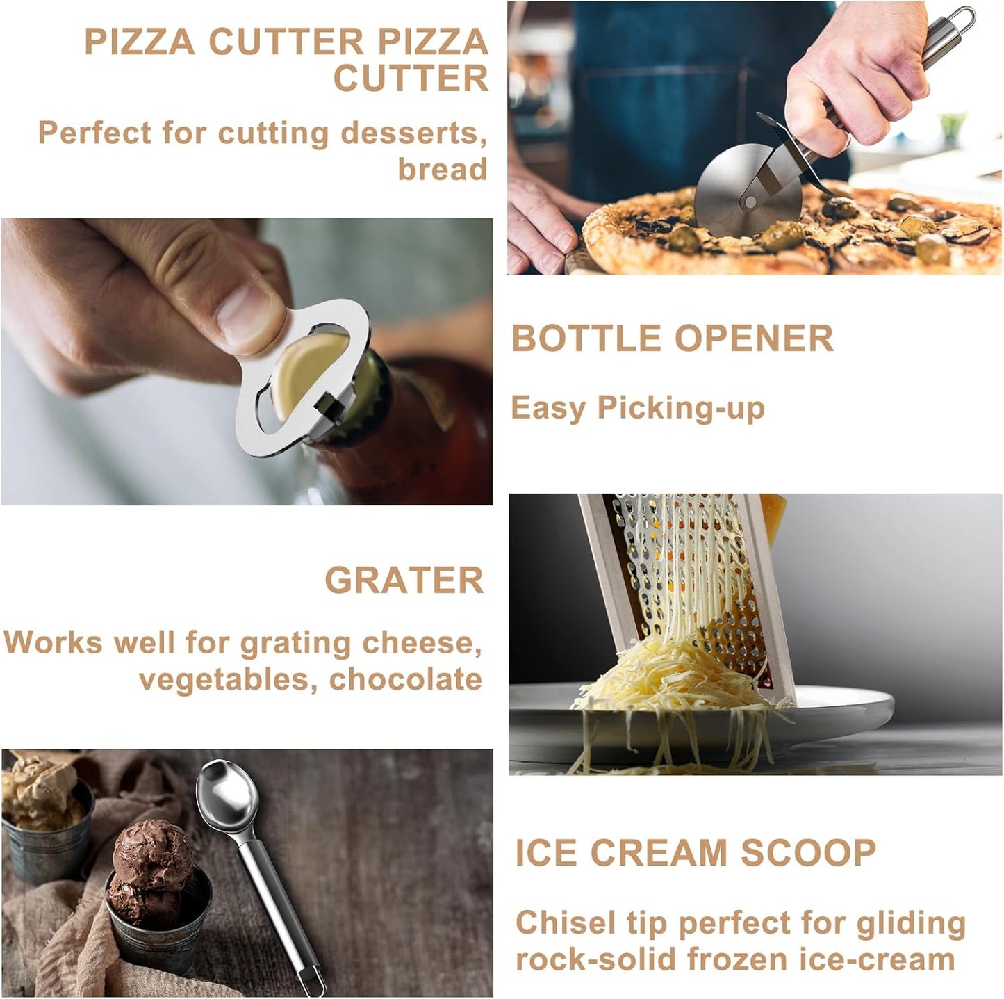 Kitchen Utensils Set-Umite Chef 34 Pcs Silicone Cooking Utensils Set for Nonstick Cookware-Silicone Spatulas Set, Stainless Steel Handle-Khaki Kitchen Gadgets Tools, Pots and Pans Accessories