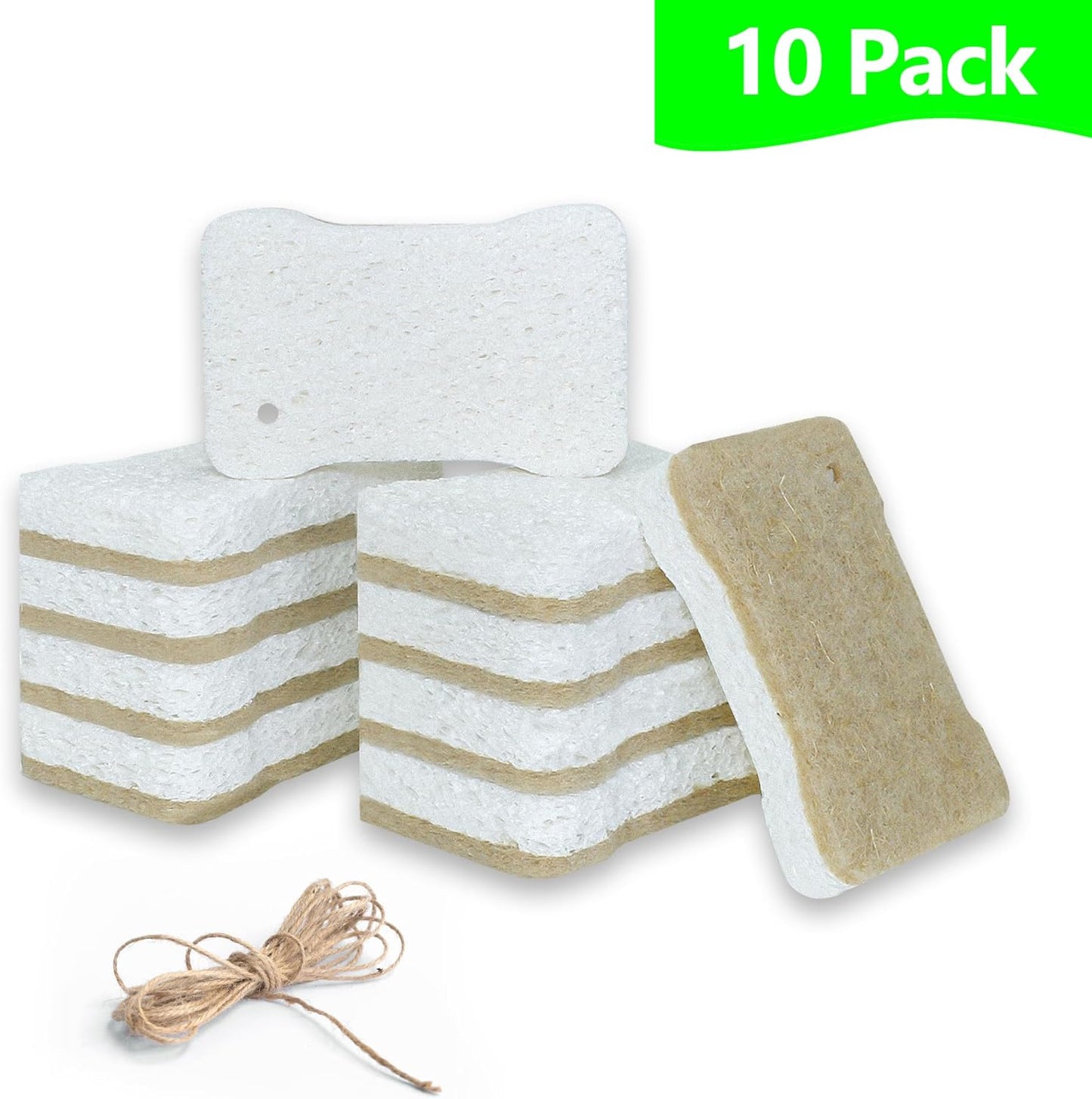 Organic Compostable Biodegradable Cellulose Sponges for Cleaning Kitchen Dishes/Sink/Pot/Potato, 10 Pack