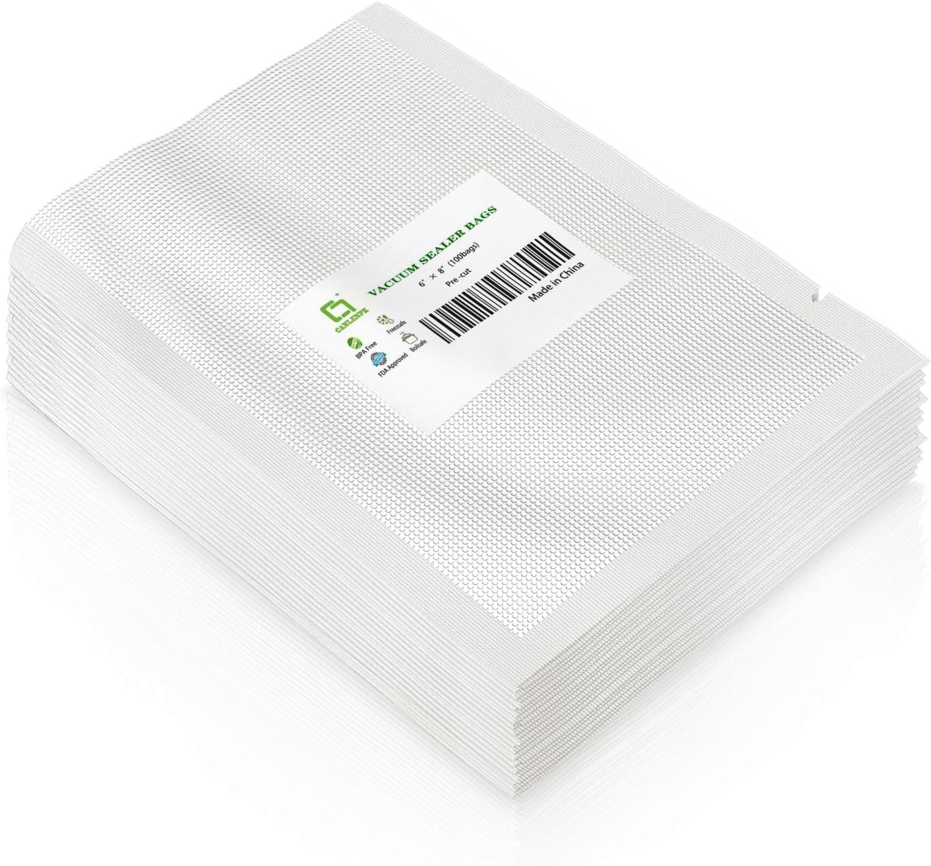 CANLENPK 15x20CM/6x8Inch Vacuum Sealer Bags, Food Storage Bag, Seal Meal Snack Fruit Nut, Boil Steam Heat Freeze Sous Vide Food Sealable Bags(100Bags)