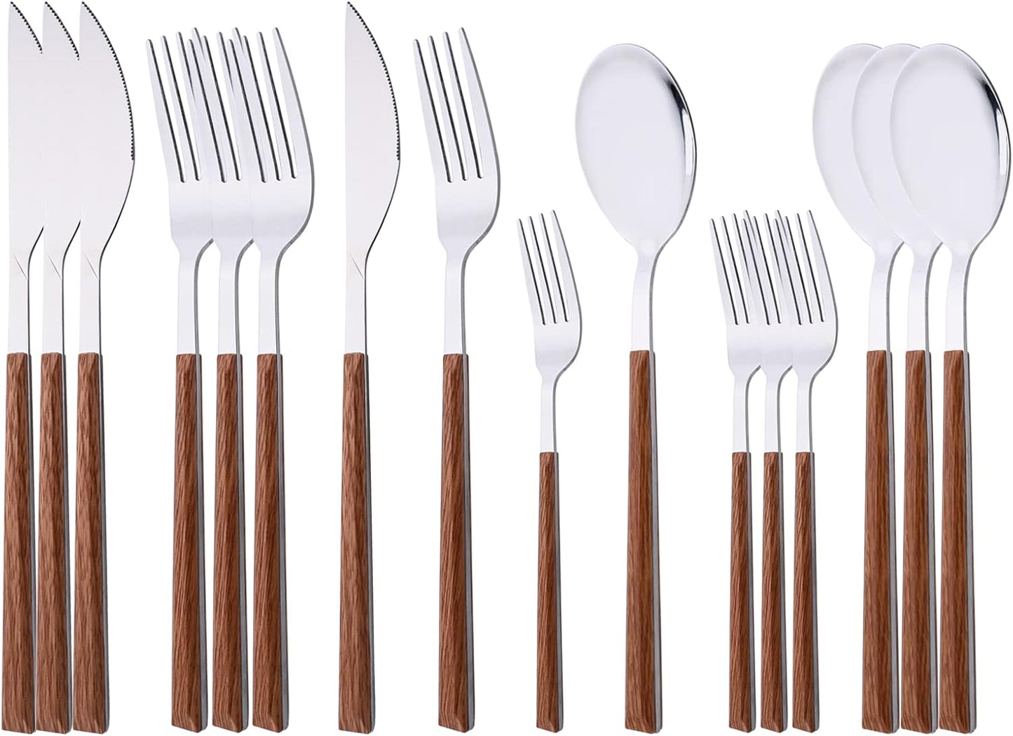 Silverware Set for 4, 16-Piece Stainless Steel Flatware Cutlery Set, Tableware Eating Utensil Set with Wooden Effect Handle, Include Knife Fork Spoon, Mirror Polished, Dishwasher Safe
