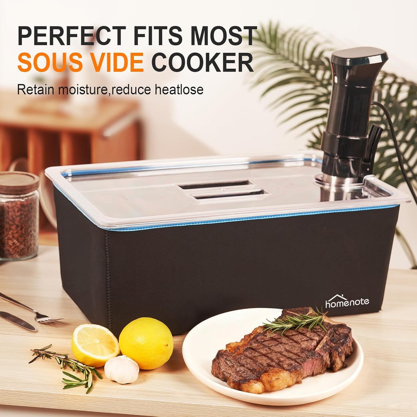 HOMENOTE Large Sous Vide Container 26 Quarts with Lid, Neoprene Retains Heat, Complete Sous Vide Accessories Kit BPA Free,Compatible with Anova and Most Sous Vide Cookers（Comes with 2 Sous Vide Racks and Insulating Sleeve）