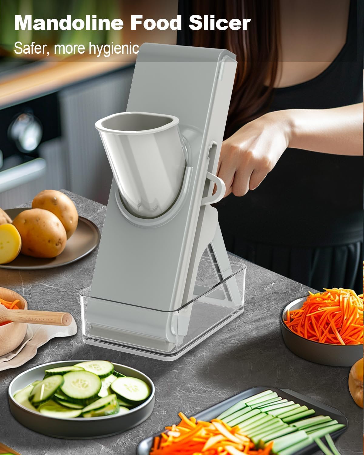 Gray Mandoline Slicer - Potato & Vegetable Slicer & Chopper, Easy to Clean, Detachable