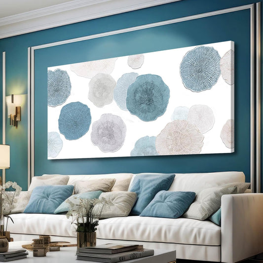 VAYIMDH Canvas Art Light Blue Pictures Wall Decor Grey and Blue Abstract Floral Wall Art Minimalist Poster for Living Room 29"x 58" Office Aesthetic