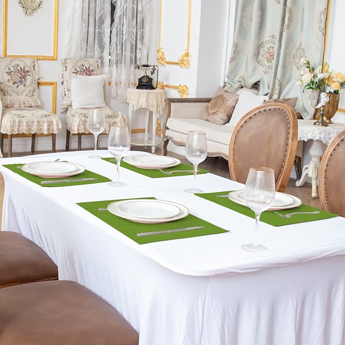 Linen Fabric Placemats Set of 6, Machine Washable, Heat Resistant, Wrinkle Free, Thick Polyester Kitchen Place Mats for Dining Table (Green)