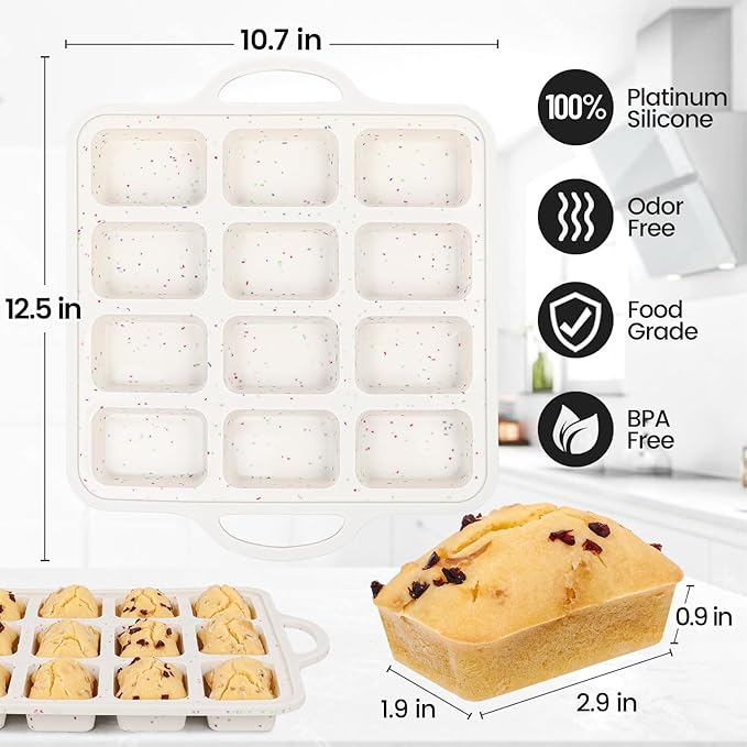 CAKETIME Silicone Mini Loaf Pan with Metal Frame, Silicone Mini Bread Loaf Pans 12 Cups for Baking Bread, Brownie, Cornbread, Cheesecake, Soap Nonstick (2 Pack)