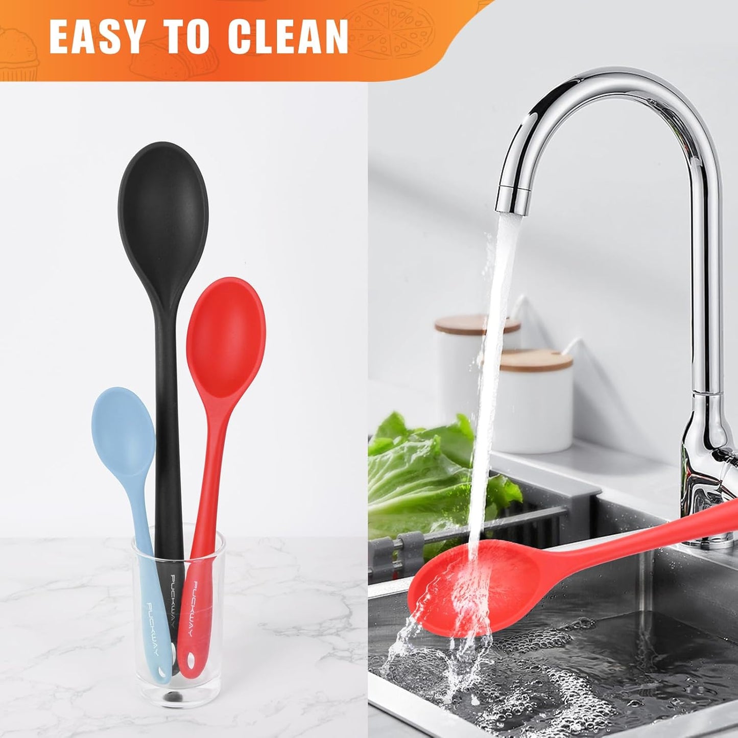 3 Pcs Silicone Spoons Set of 7.9 10.6 14.2 inch for Cooking, Heat Resistant Kitchen Spoons for Mixing, Stirring, and Serving, Small to Large Non Stick (Black & Red & Blue)