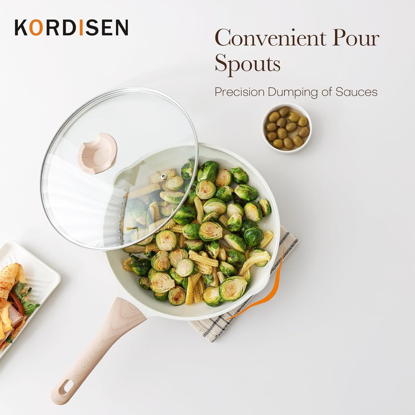 Kordisen Ceramic Non Stick Frying Pans Skillet with Lid, 9.5 Inch Ceramic Frying Pan Nonstick for Cooking Non Toxic, Healthy Induction Cookware, Heat Resistant Handle, PFOA & PFAS Free