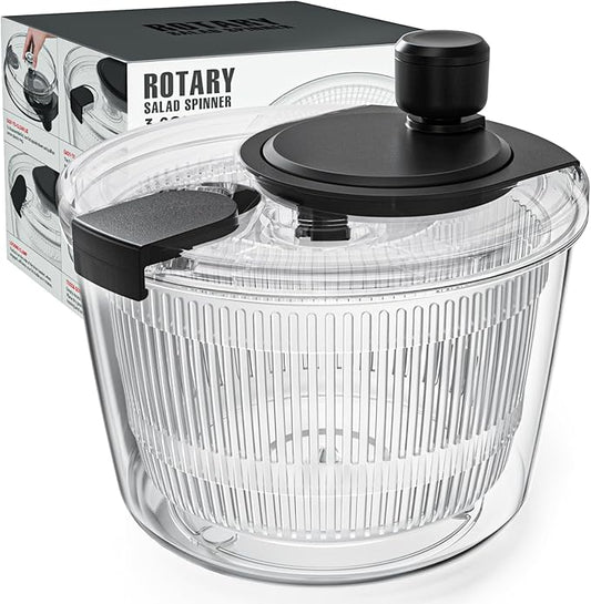 Cambom Salad Spinner Lettuce Spinner, Wash, Spin & Dry Salad Greens, Vegetable Washer Salad Dryer With Rotary Handle for Fruits & Vegetables, High Efficiency Vegetable Spinner Kitchen Gadget 3Qt Black