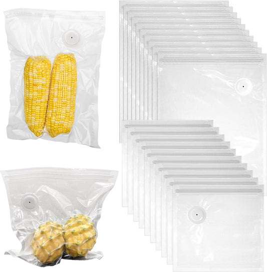 40 Packs Vacuum Sealer Bags Air Valve Vacuum Sealing Bags Vacuum Storage Seal Bag for Food Saver, Resealable Meal Bags with Air Valve with 4 Seal Clips