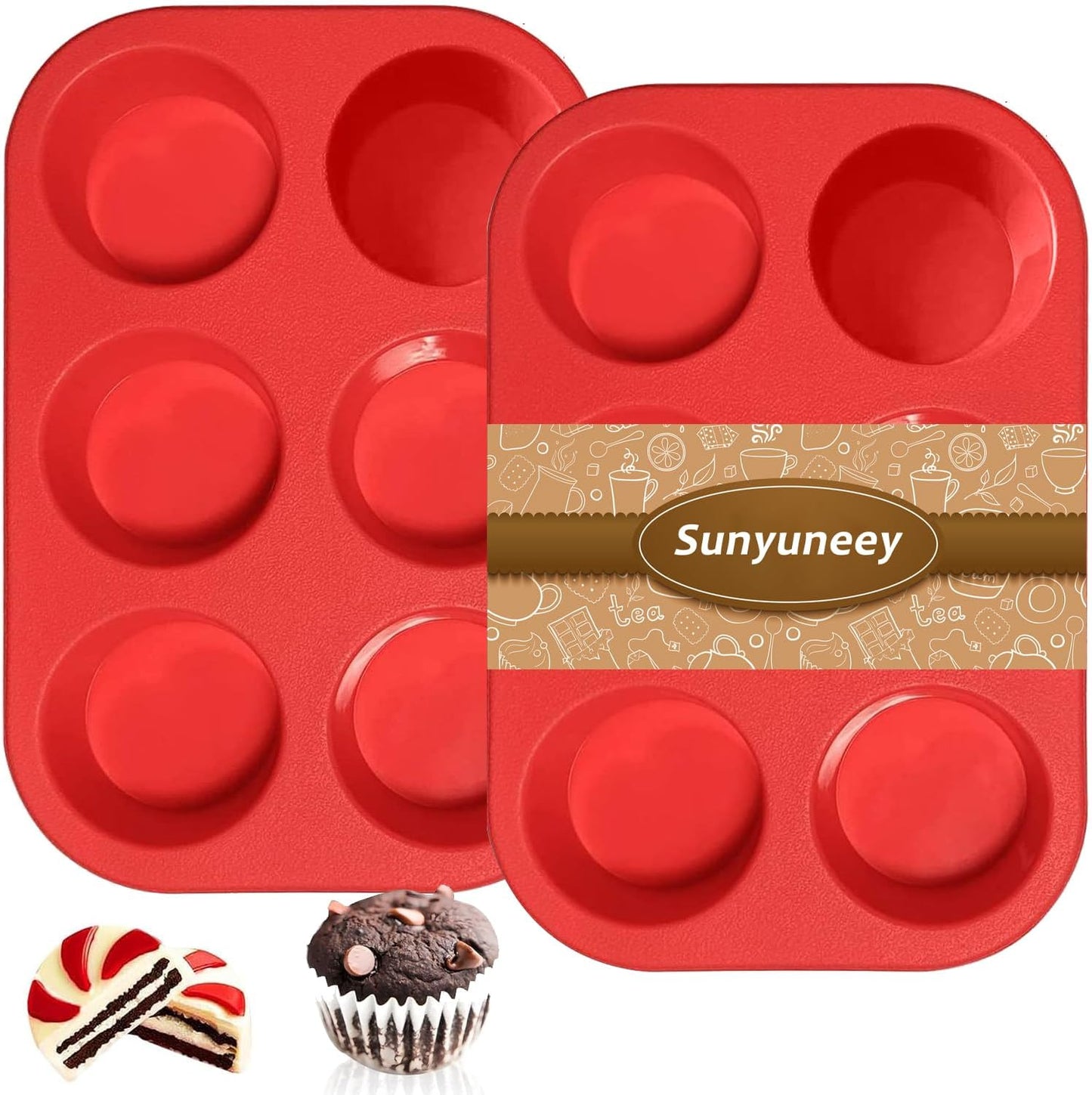 Commercial-Grade Silicone Muffin Pan (2-Pack) - 6-Cup Non-Stick Mold for Baking, Meal Prep & Crafts | Oven/Dishwasher Safe, BPA-Free, Perfect for Cupcakes, Savory Bites & Soap Making