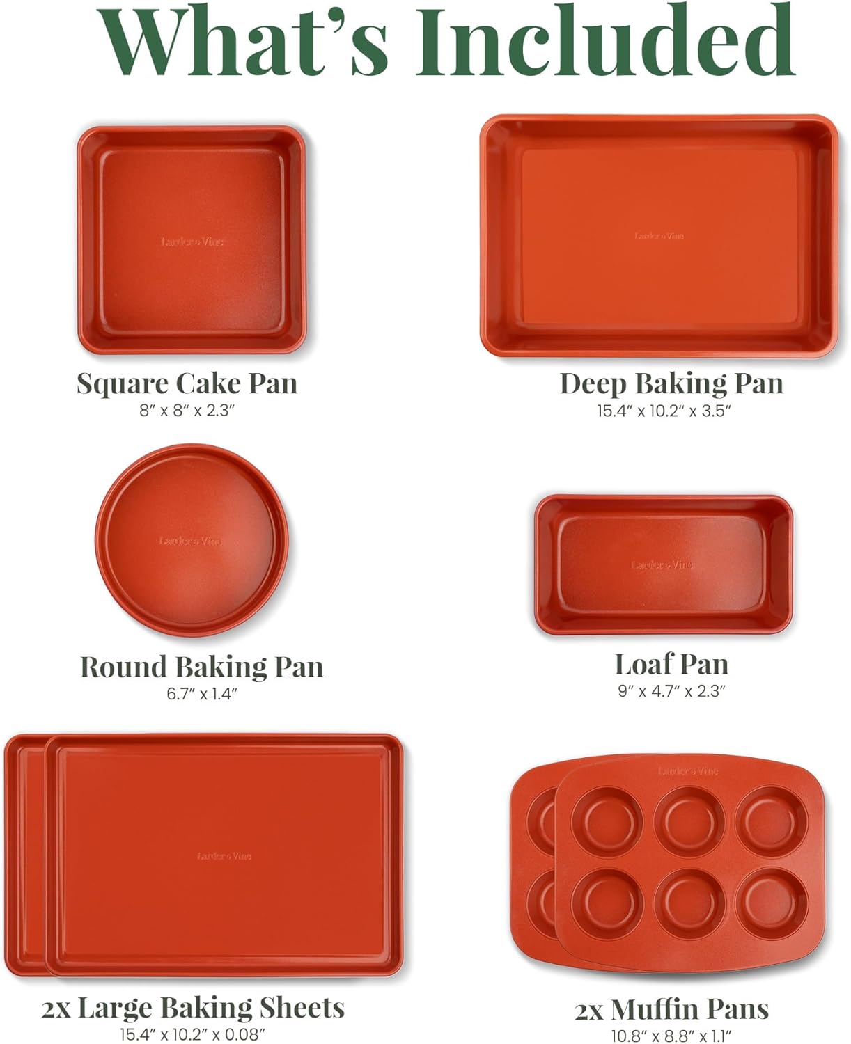 Larder & Vine 8-Piece Bakeware Set | Non-Stick Baking Set with Ceramic Finish | PFAS, PFOA, PTFE, and BPA Free Baking Essentials | Baking Sheets, Muffin Tins and Assorted Baking Pans | Cabernet
