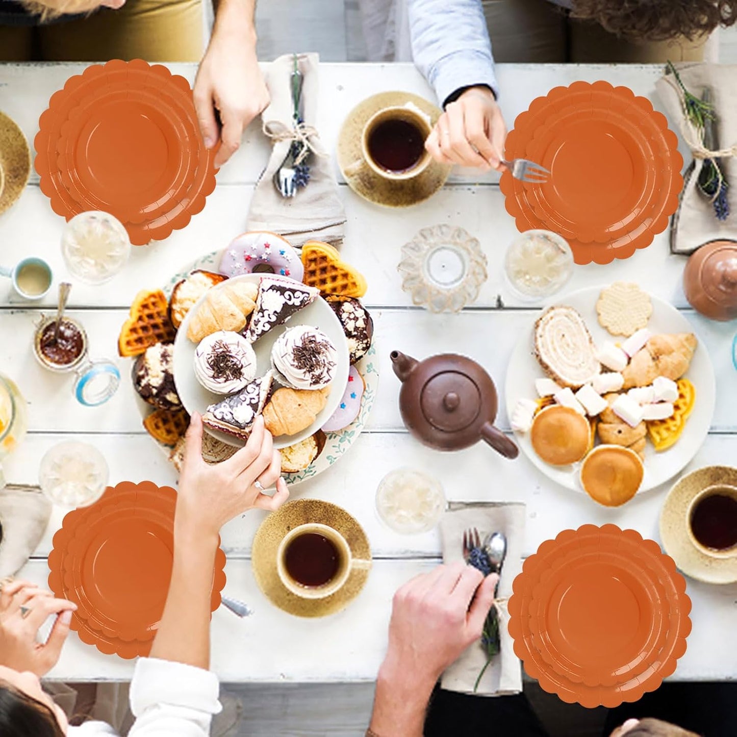 50 Pcs Orange Scalloped Paper Plates 25 × 7'' and 25 × 9'' Disposable Orange Scalloped Dinner Plates for Wedding Baby Shower Birthday Thanksgiving Party Fall Dessert Plate