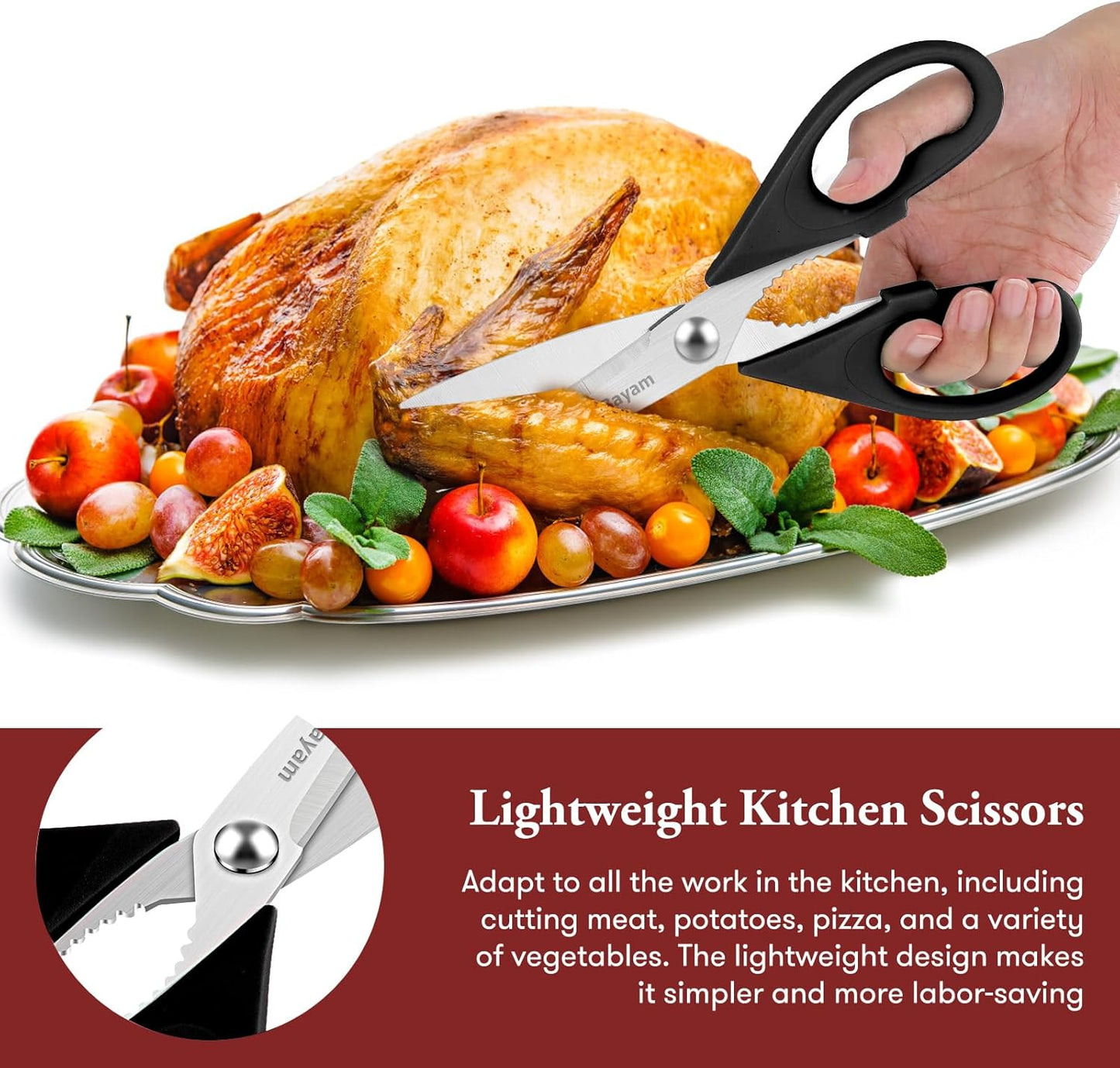 iBayam Stocking Stuffers for Men, White Elephant Gifts for Adults, All Purpose Kitchen Scissors 8.5" Cooking Scissors with Sheath, Black Kitchen Accessories