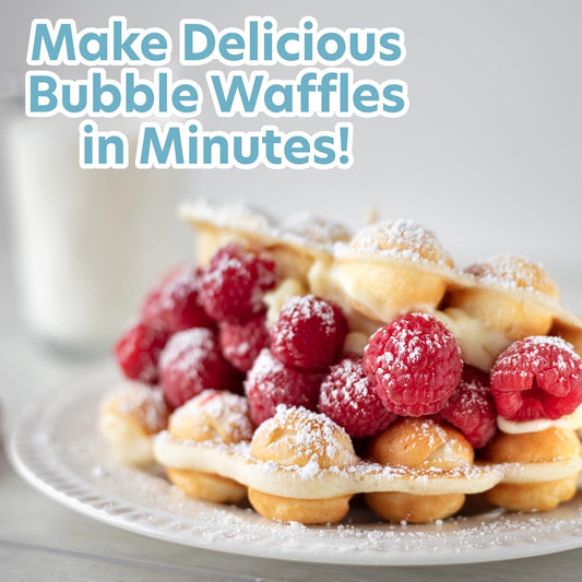 Bubble Waffle Maker- Electric Non stick Hong Kong Egg Waffler Iron Griddle w/Ready Indicator Light- Ready in under 5 Mins- Recipe Guide Included, Make Delicious Ice Cream Cones for Xmas Gift or Treat
